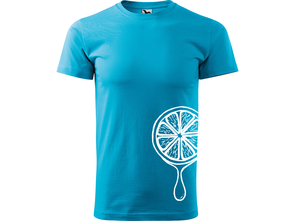 Ručně malované pánské bavlněné tričko - Limetka Barva trička: TYRKYSOVÁ, Velikost trička: XS, Barva motivu: BÍLÁ