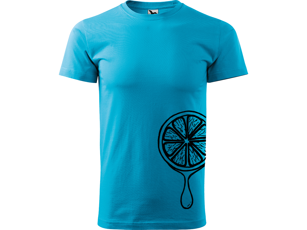 Ručně malované pánské bavlněné tričko - Limetka Barva trička: TYRKYSOVÁ, Velikost trička: S, Barva motivu: ČERNÁ