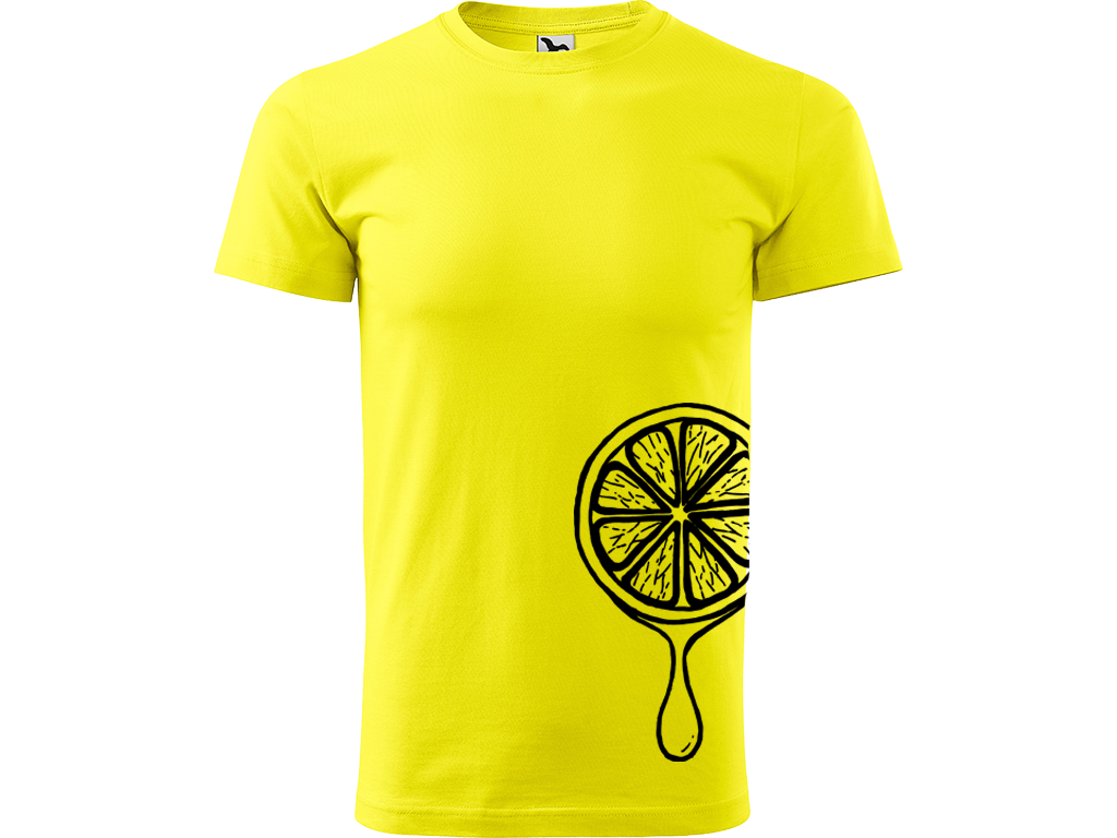 Ručně malované pánské bavlněné tričko - Limetka Barva trička: CITRONOVÁ, Velikost trička: M, Barva motivu: ČERNÁ