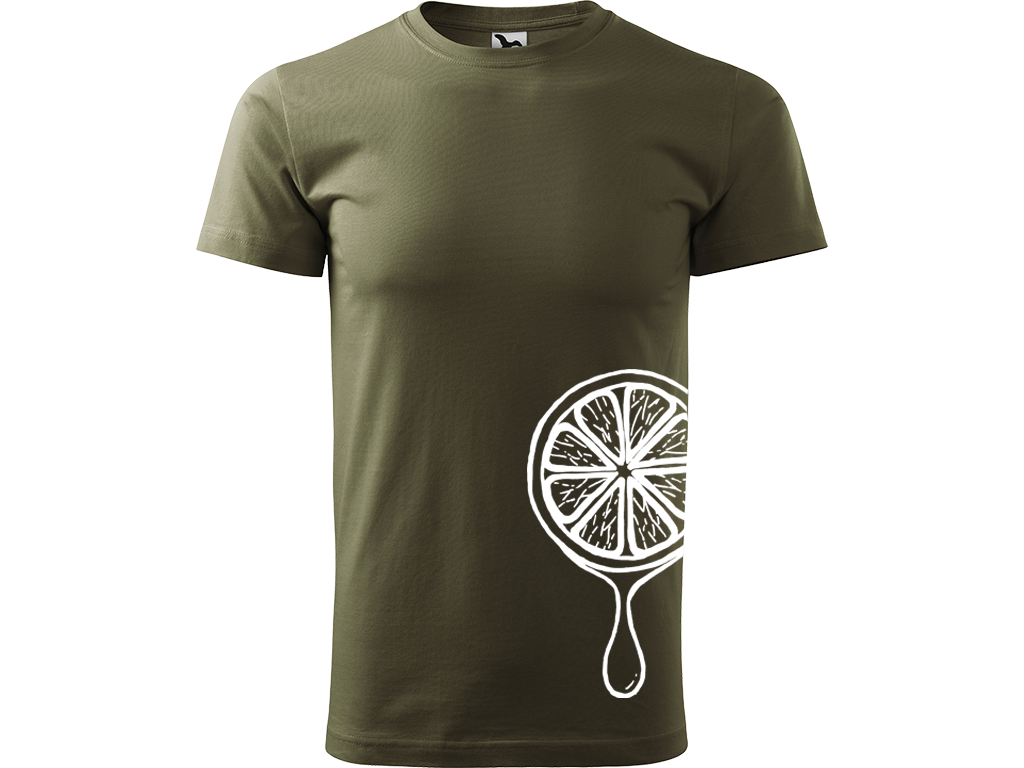 Ručně malované pánské bavlněné tričko - Limetka Barva trička: ARMY, Velikost trička: M, Barva motivu: BÍLÁ