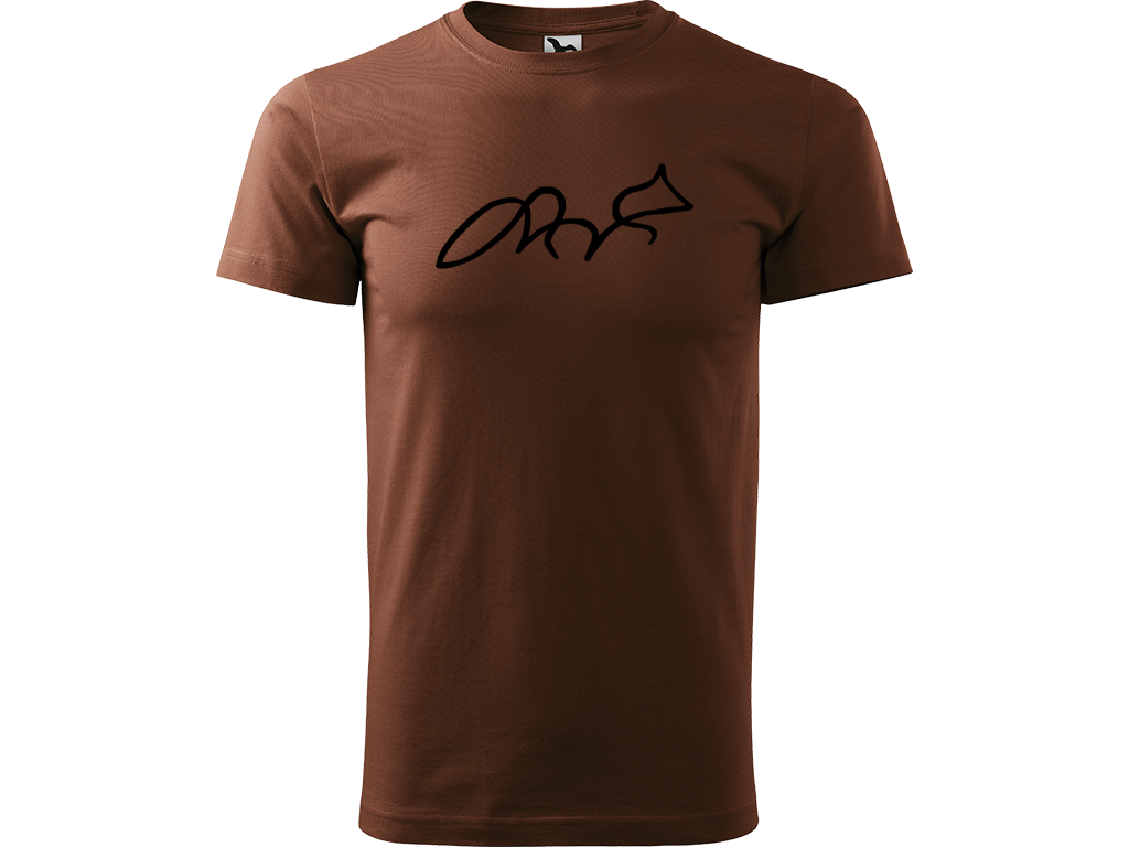 Ručně malované pánské bavlněné tričko - Jednotahová Liška Barva trička: ČOKOLÁDOVÁ, Velikost trička: XXL, Barva motivu: ČERNÁ
