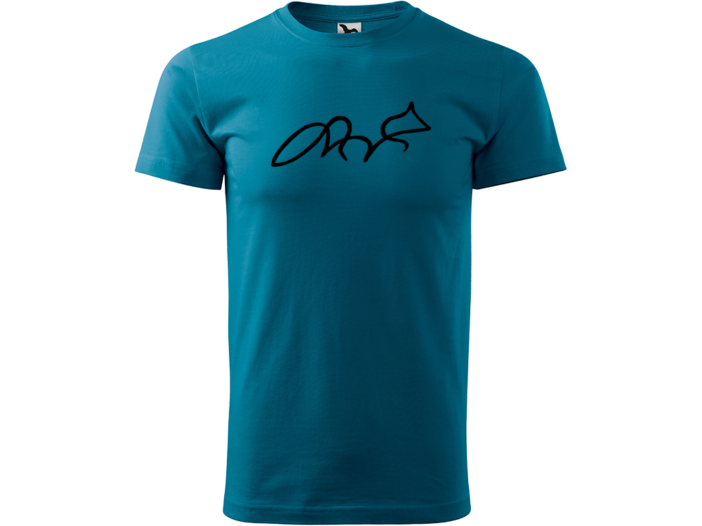 Ručně malované pánské bavlněné tričko - Jednotahová Liška Barva trička: PETROLEJOVÁ, Velikost trička: XL, Barva motivu: ČERNÁ