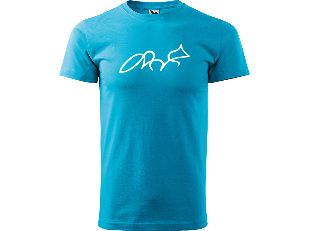 Ručně malované pánské bavlněné tričko - Jednotahová Liška Barva trička: TYRKYSOVÁ, Velikost trička: XL, Barva motivu: BÍLÁ