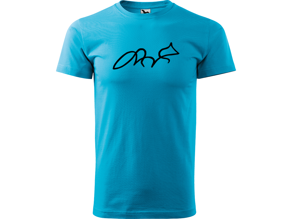 Ručně malované pánské bavlněné tričko - Jednotahová Liška Barva trička: TYRKYSOVÁ, Velikost trička: XS, Barva motivu: ČERNÁ