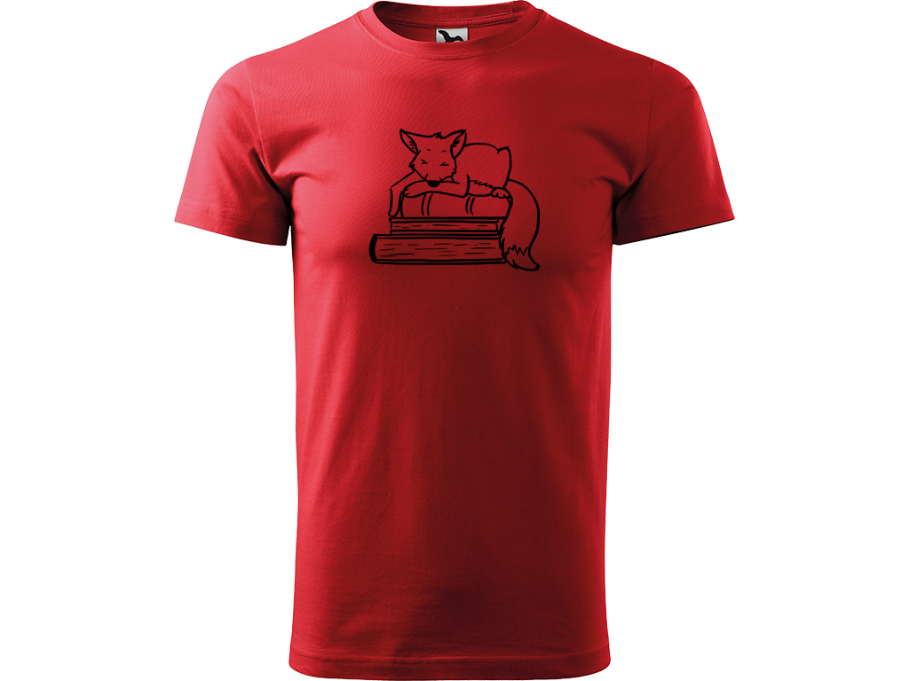 Ručně malované pánské bavlněné tričko - Liška na Knihách Barva trička: ČERVENÁ, Velikost trička: M, Barva motivu: ČERNÁ
