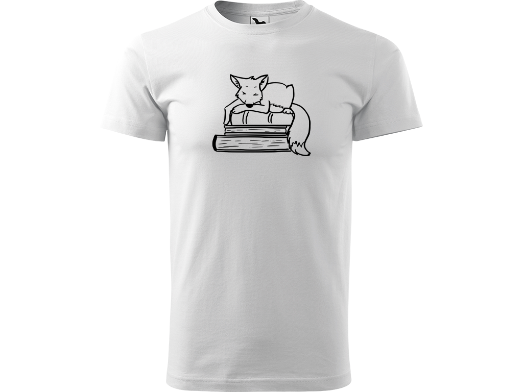 Ručně malované pánské bavlněné tričko - Liška na Knihách Barva trička: BÍLÁ, Velikost trička: XL, Barva motivu: ČERNÁ