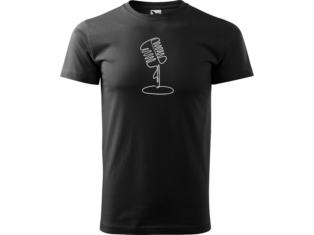 Ručně malované pánské bavlněné tričko - Jednotahový Retro Mikrofon - 1 Barva trička: ČERNÁ, Velikost trička: XL, Barva motivu: BÍLÁ