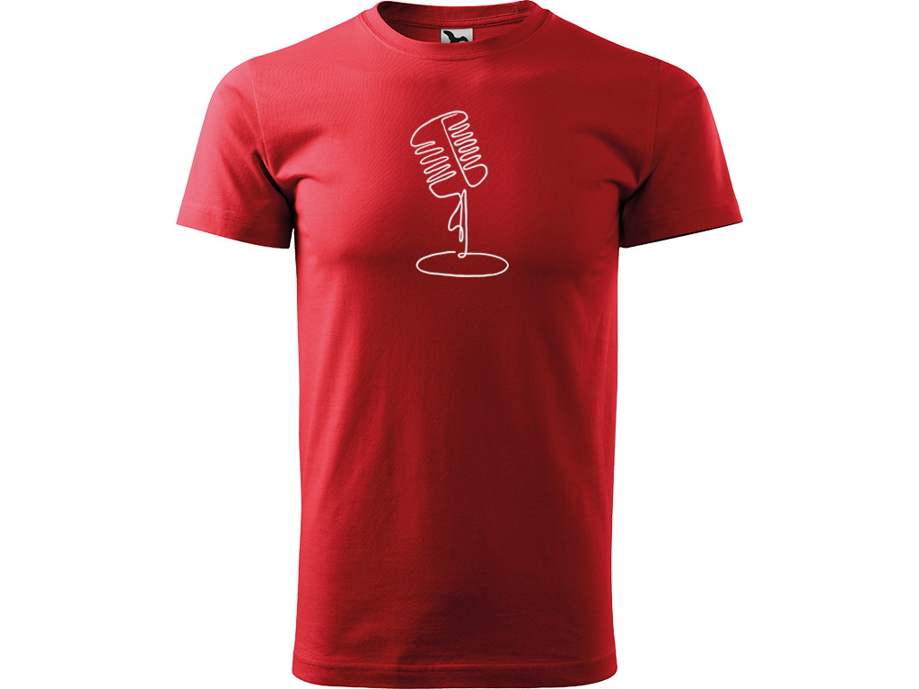 Ručně malované pánské bavlněné tričko - Jednotahový Retro Mikrofon - 1 Barva trička: ČERVENÁ, Velikost trička: XS, Barva motivu: BÍLÁ