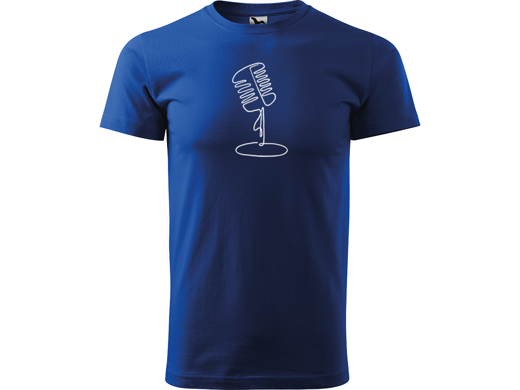 Ručně malované pánské bavlněné tričko - Jednotahový Retro Mikrofon - 1 Barva trička: MODRÁ, Velikost trička: XL, Barva motivu: BÍLÁ