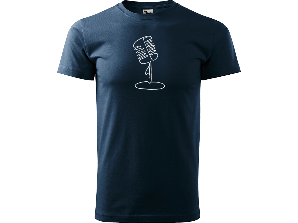 Ručně malované pánské bavlněné tričko - Jednotahový Retro Mikrofon - 1 Barva trička: NÁMOŘNICKÁ MODRÁ, Velikost trička: S, Barva motivu: BÍLÁ