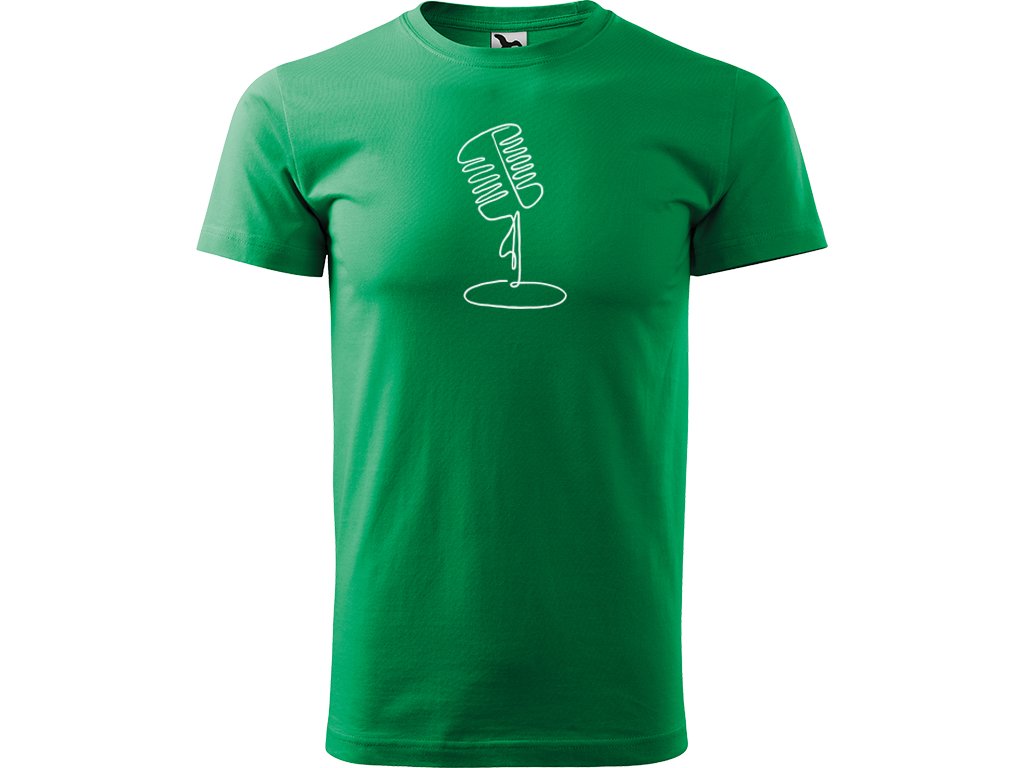Ručně malované pánské bavlněné tričko - Jednotahový Retro Mikrofon - 1 Barva trička: STŘEDNĚ ZELENÁ, Velikost trička: M, Barva motivu: BÍLÁ