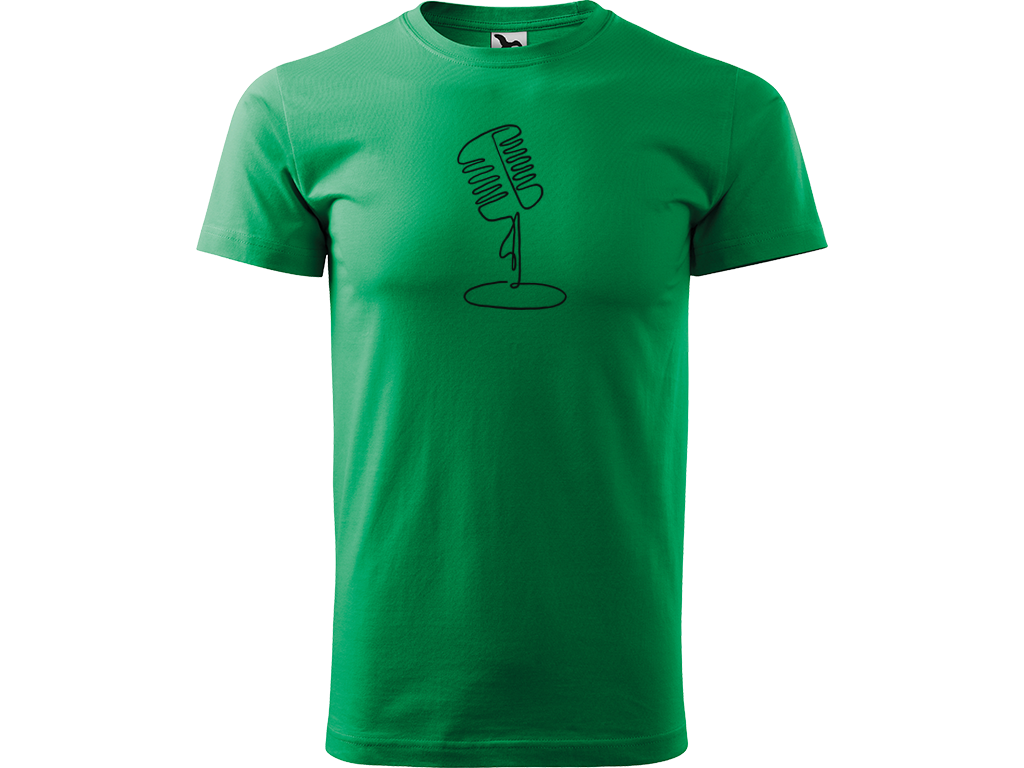 Ručně malované pánské bavlněné tričko - Jednotahový Retro Mikrofon - 1 Barva trička: STŘEDNĚ ZELENÁ, Velikost trička: XL, Barva motivu: ČERNÁ