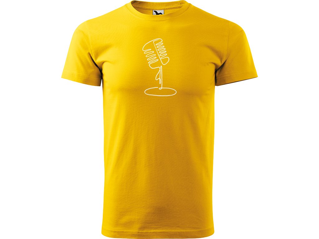 Ručně malované pánské bavlněné tričko - Jednotahový Retro Mikrofon - 1 Barva trička: ŽLUTÁ, Velikost trička: XXL, Barva motivu: BÍLÁ
