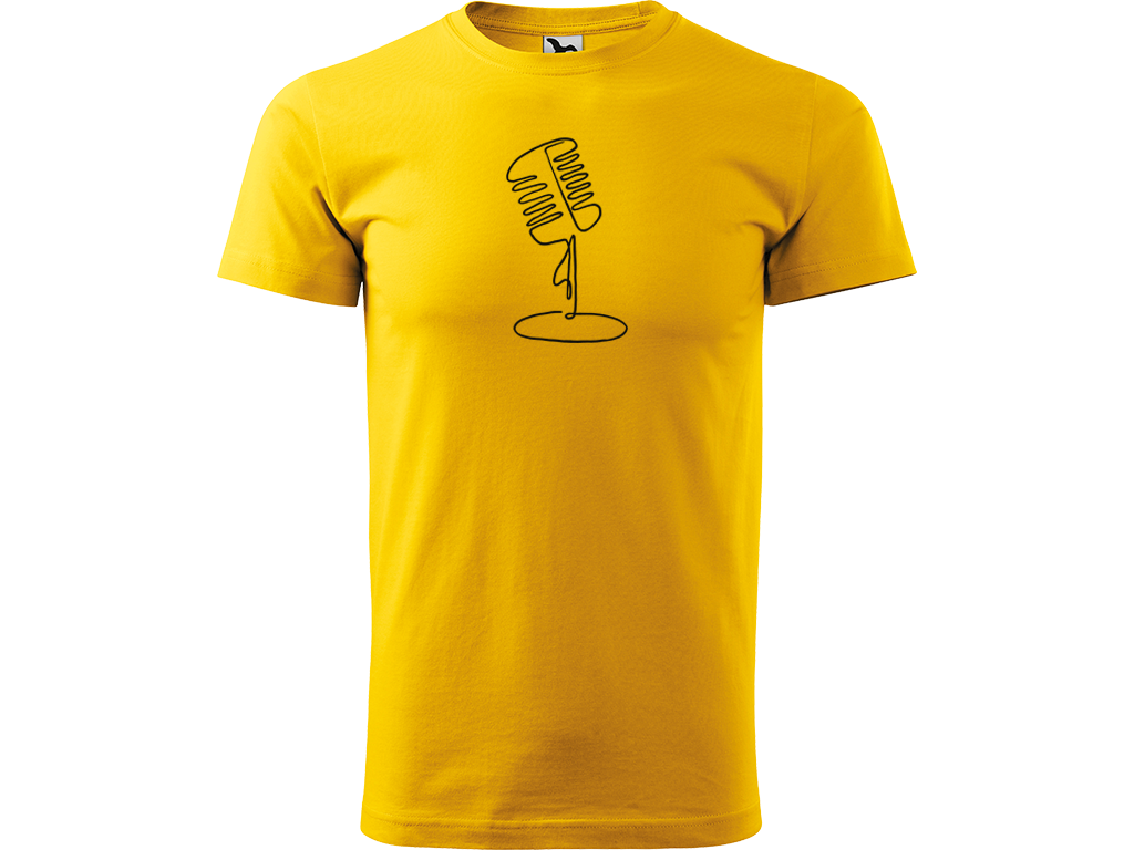 Ručně malované pánské bavlněné tričko - Jednotahový Retro Mikrofon - 1 Barva trička: ŽLUTÁ, Velikost trička: XXL, Barva motivu: ČERNÁ