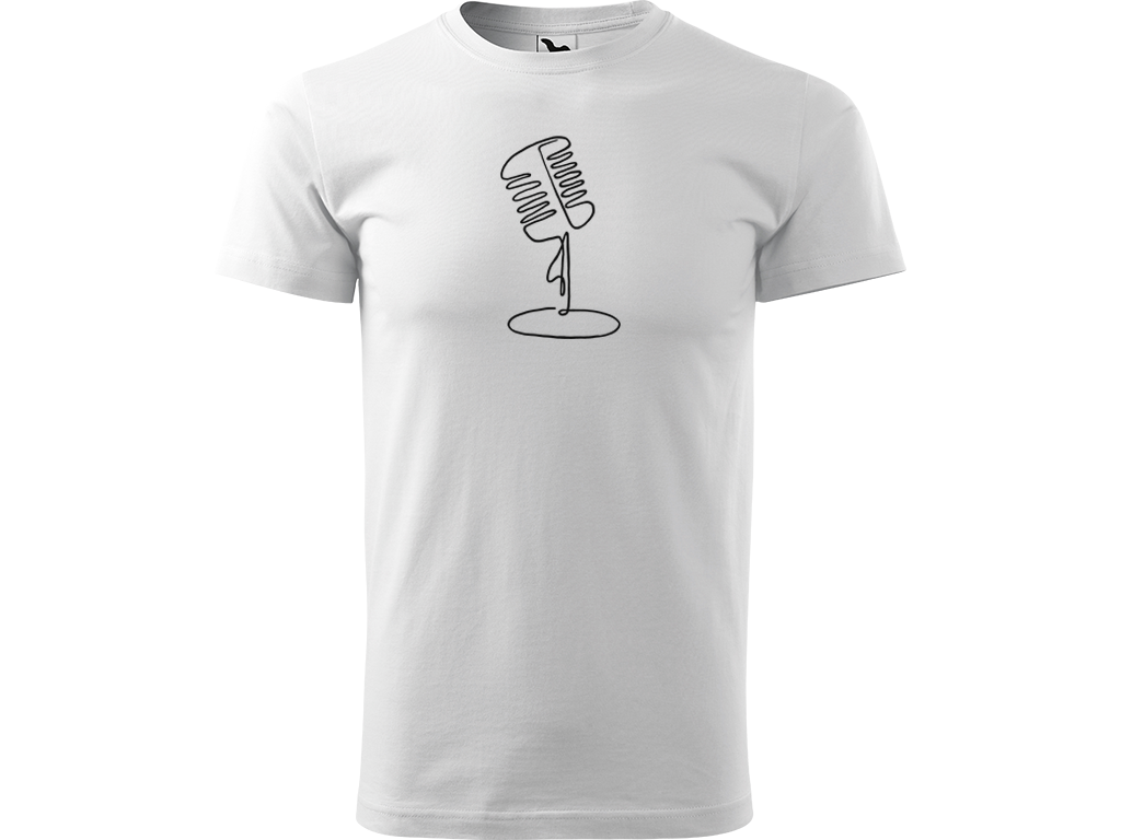 Ručně malované pánské bavlněné tričko - Jednotahový Retro Mikrofon - 1 Barva trička: BÍLÁ, Velikost trička: XL, Barva motivu: ČERNÁ