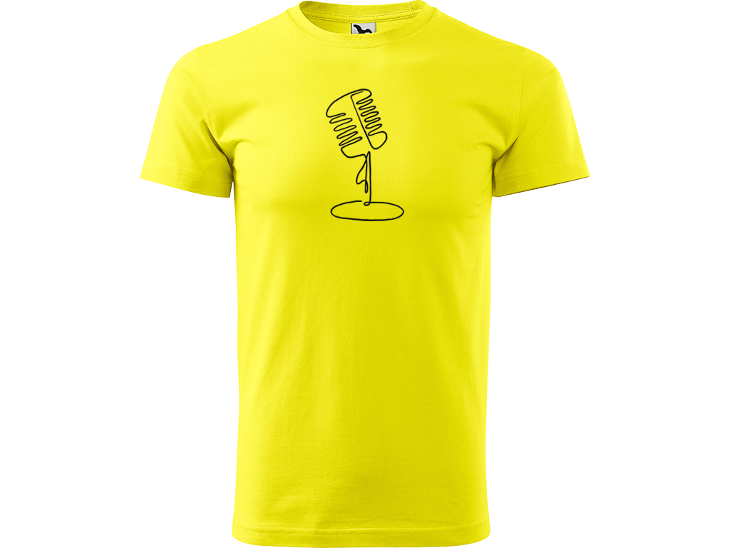 Ručně malované pánské bavlněné tričko - Jednotahový Retro Mikrofon - 1 Barva trička: CITRONOVÁ, Velikost trička: XL, Barva motivu: ČERNÁ