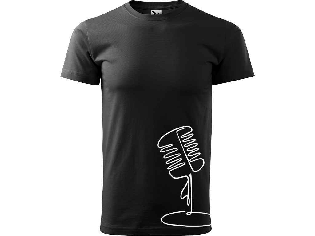 Ručně malované pánské bavlněné tričko - Jednotahový Retro Mikrofon - 2 Barva trička: ČERNÁ, Velikost trička: XL, Barva motivu: BÍLÁ