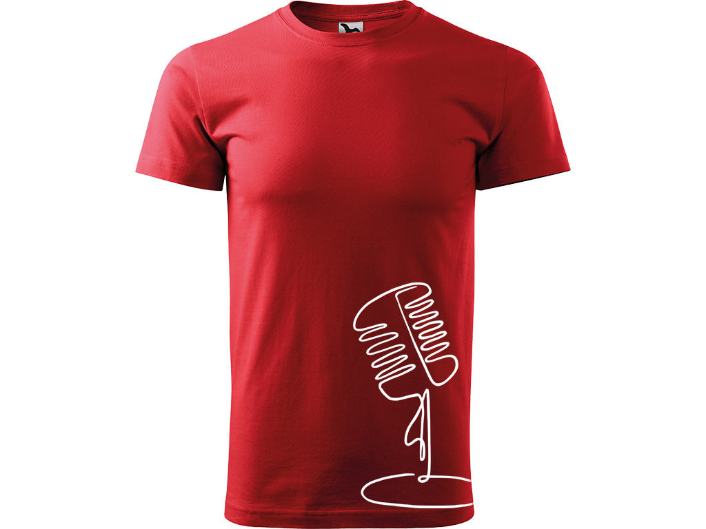 Ručně malované pánské bavlněné tričko - Jednotahový Retro Mikrofon - 2 Barva trička: ČERVENÁ, Velikost trička: XS, Barva motivu: BÍLÁ