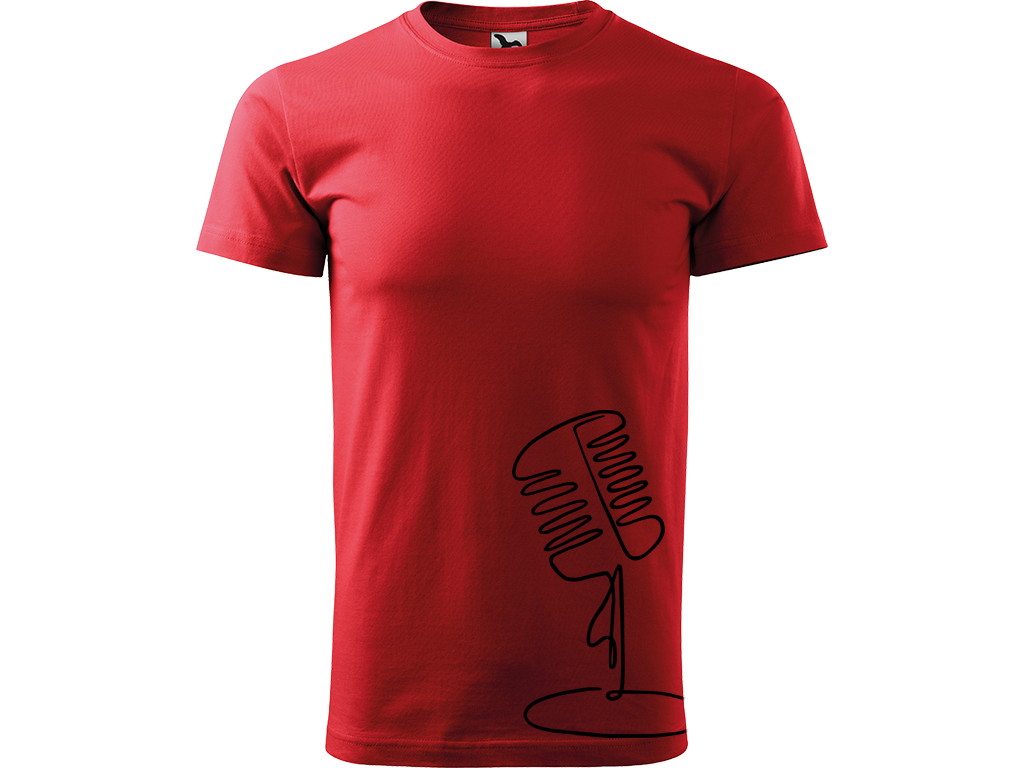 Ručně malované pánské bavlněné tričko - Jednotahový Retro Mikrofon - 2 Barva trička: ČERVENÁ, Velikost trička: XS, Barva motivu: ČERNÁ