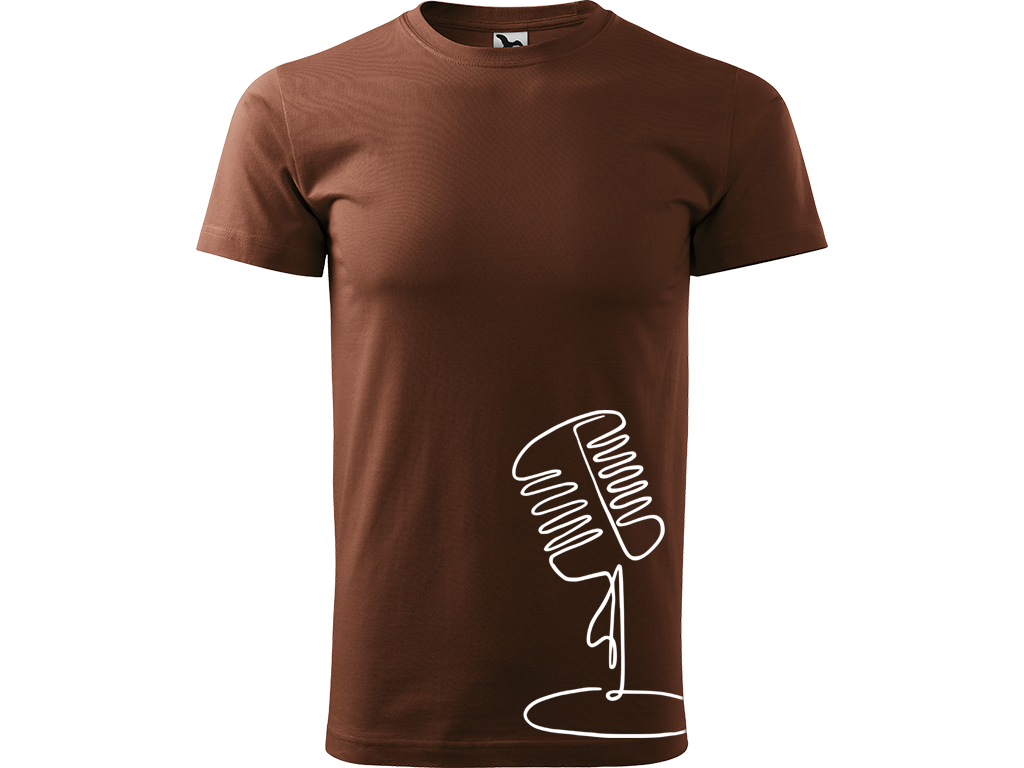 Ručně malované pánské bavlněné tričko - Jednotahový Retro Mikrofon - 2 Barva trička: ČOKOLÁDOVÁ, Velikost trička: XL, Barva motivu: BÍLÁ