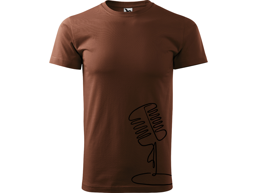 Ručně malované pánské bavlněné tričko - Jednotahový Retro Mikrofon - 2 Barva trička: ČOKOLÁDOVÁ, Velikost trička: XL, Barva motivu: ČERNÁ