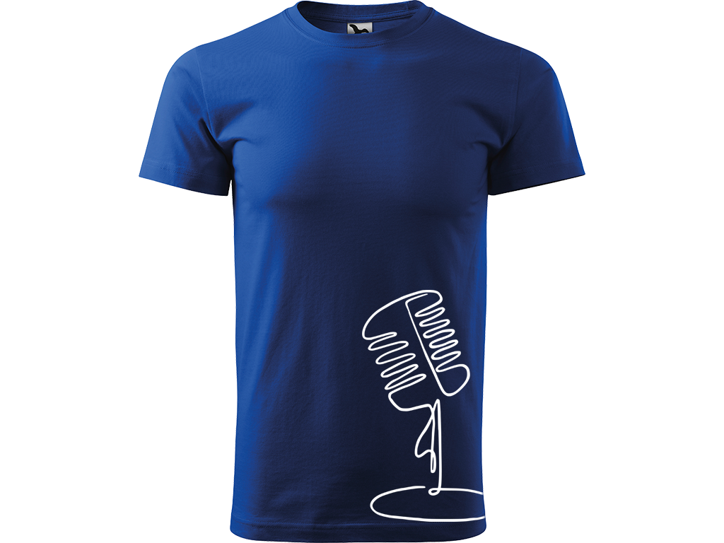 Ručně malované pánské bavlněné tričko - Jednotahový Retro Mikrofon - 2 Barva trička: MODRÁ, Velikost trička: S, Barva motivu: BÍLÁ
