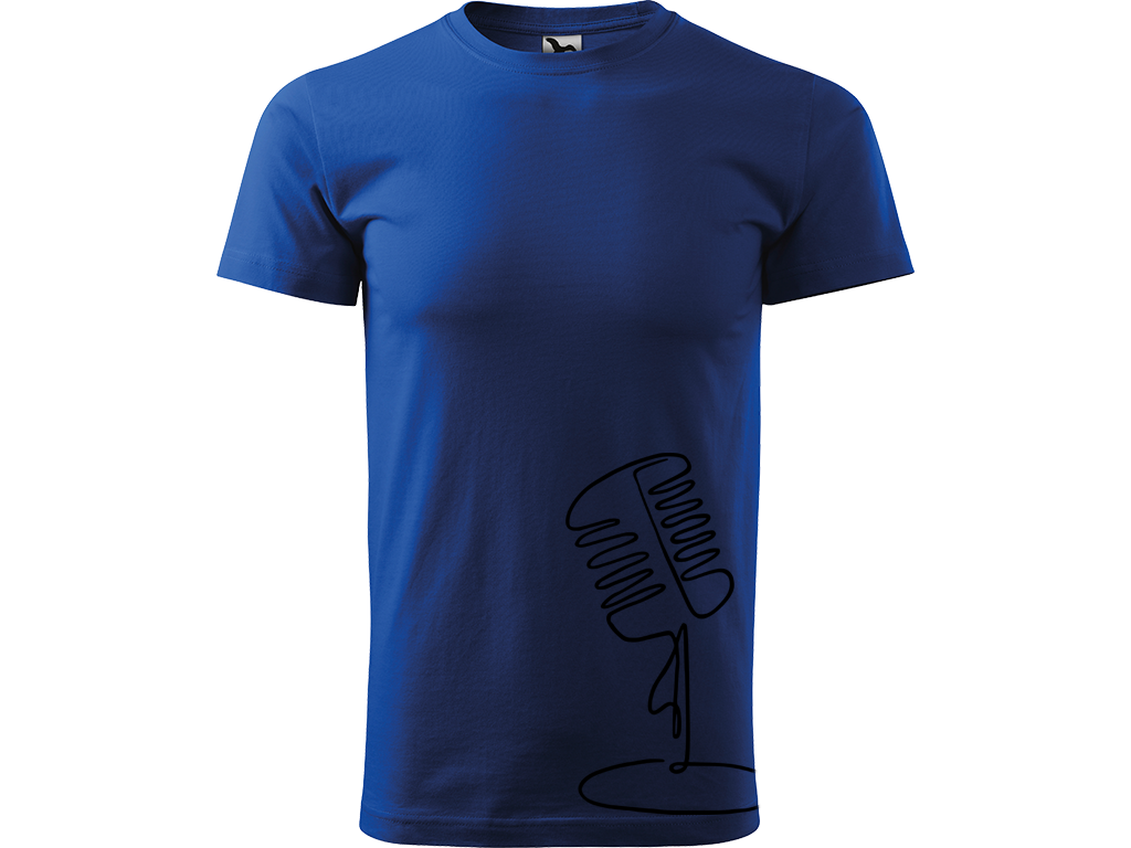 Ručně malované pánské bavlněné tričko - Jednotahový Retro Mikrofon - 2 Barva trička: MODRÁ, Velikost trička: XS, Barva motivu: ČERNÁ