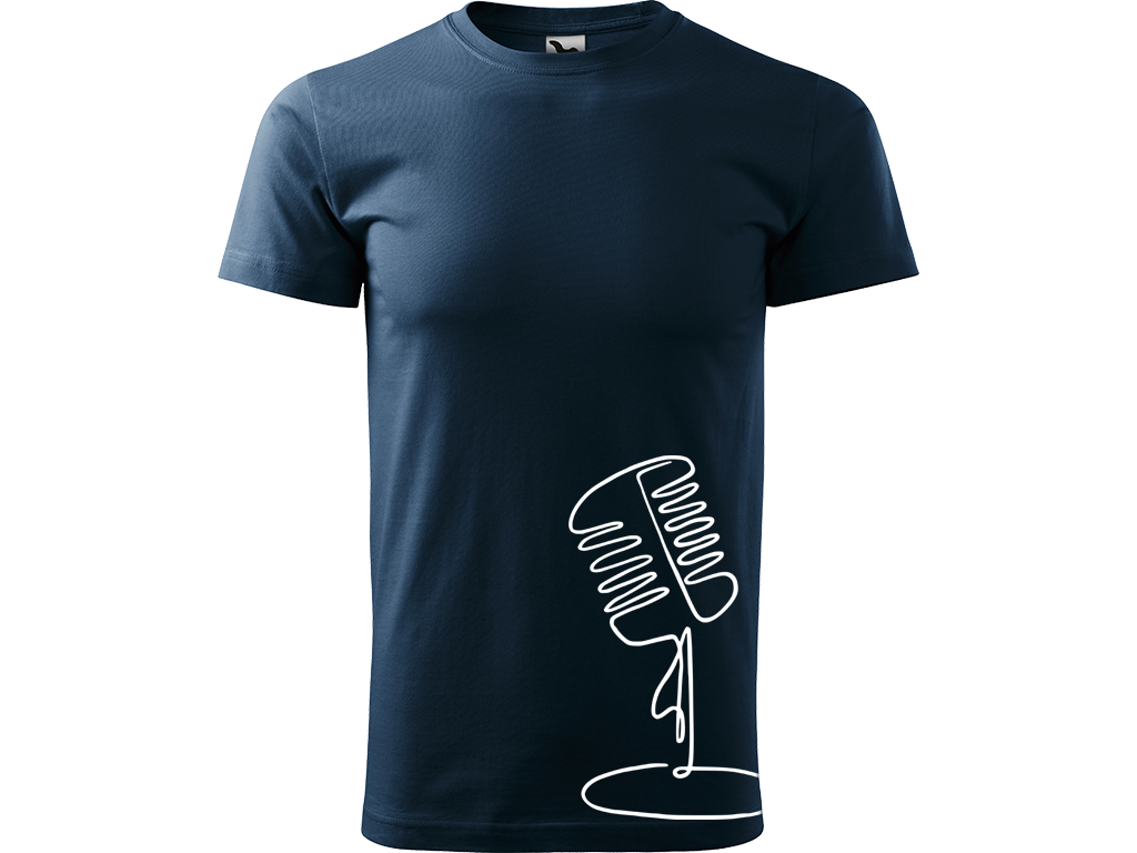 Ručně malované pánské bavlněné tričko - Jednotahový Retro Mikrofon - 2 Barva trička: NÁMOŘNICKÁ MODRÁ, Velikost trička: XS, Barva motivu: BÍLÁ