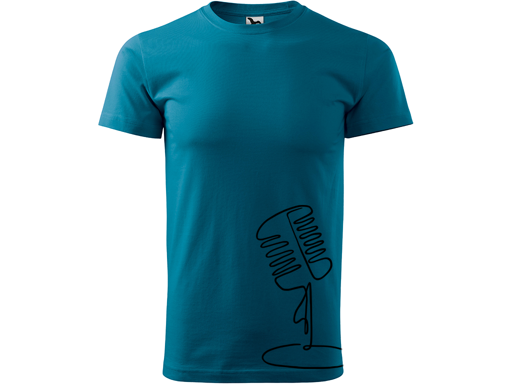 Ručně malované pánské bavlněné tričko - Jednotahový Retro Mikrofon - 2 Barva trička: PETROLEJOVÁ, Velikost trička: XXL, Barva motivu: ČERNÁ