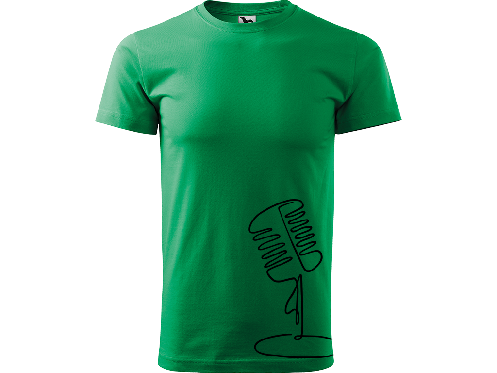 Ručně malované pánské bavlněné tričko - Jednotahový Retro Mikrofon - 2 Barva trička: STŘEDNĚ ZELENÁ, Velikost trička: XL, Barva motivu: ČERNÁ