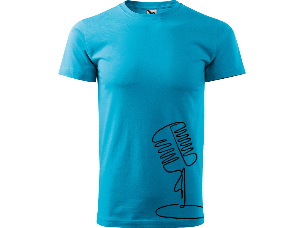Ručně malované pánské bavlněné tričko - Jednotahový Retro Mikrofon - 2 Barva trička: TYRKYSOVÁ, Velikost trička: XXL, Barva motivu: ČERNÁ
