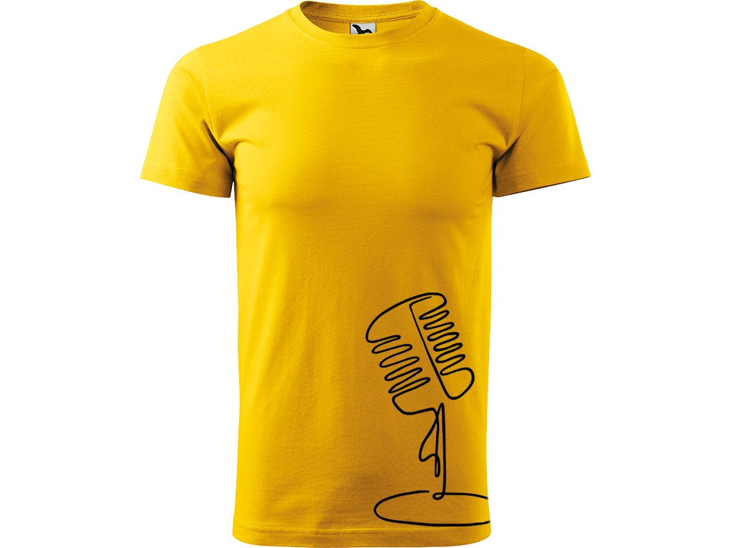 Ručně malované pánské bavlněné tričko - Jednotahový Retro Mikrofon - 2 Barva trička: ŽLUTÁ, Velikost trička: XS, Barva motivu: ČERNÁ