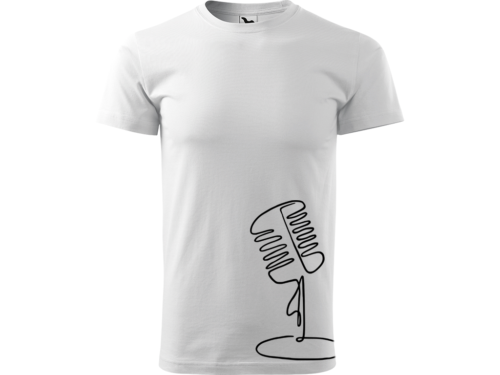 Ručně malované pánské bavlněné tričko - Jednotahový Retro Mikrofon - 2 Barva trička: BÍLÁ, Velikost trička: XL, Barva motivu: ČERNÁ
