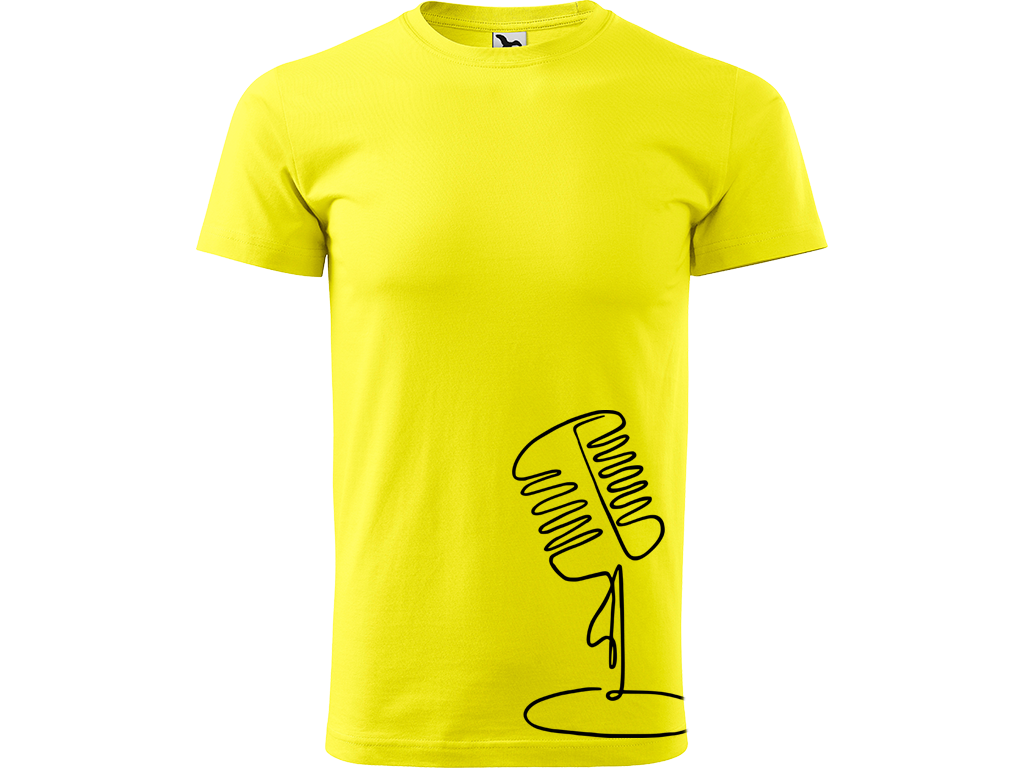 Ručně malované pánské bavlněné tričko - Jednotahový Retro Mikrofon - 2 Barva trička: CITRONOVÁ, Velikost trička: XL, Barva motivu: ČERNÁ