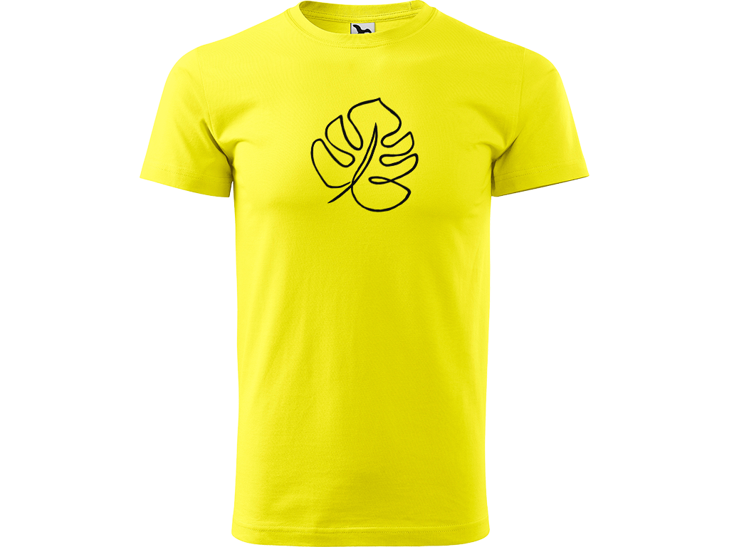 Ručně malované pánské bavlněné tričko - Jednotahová Monstera Barva trička: CITRONOVÁ, Velikost trička: XXL, Barva motivu: ČERNÁ