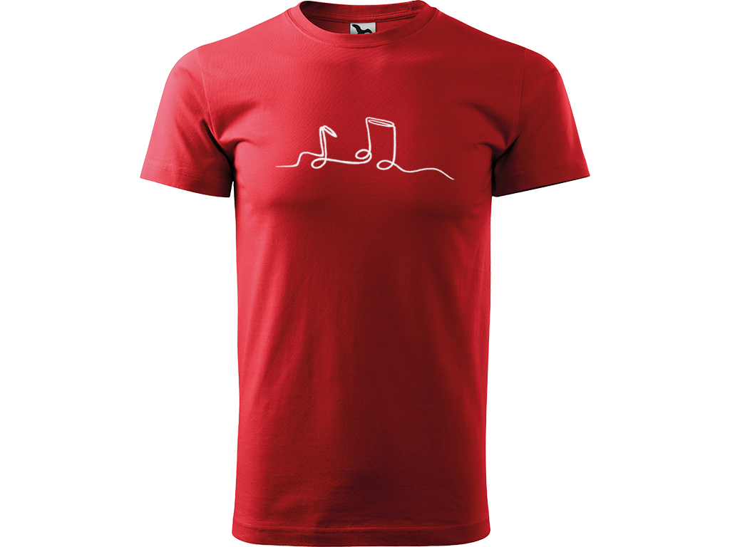 Ručně malované pánské bavlněné tričko - Jednotahové Noty Barva trička: ČERVENÁ, Velikost trička: XXL, Barva motivu: BÍLÁ