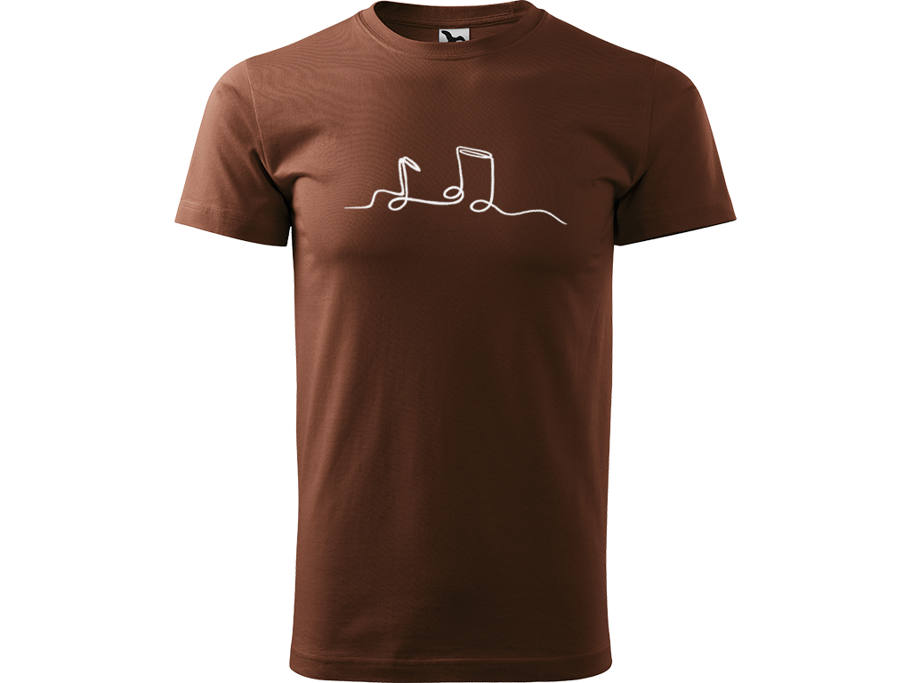 Ručně malované pánské bavlněné tričko - Jednotahové Noty Barva trička: ČOKOLÁDOVÁ, Velikost trička: XXL, Barva motivu: BÍLÁ