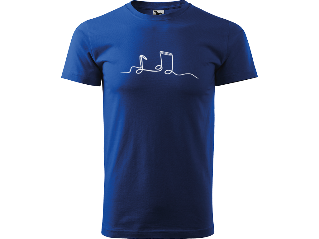 Ručně malované pánské bavlněné tričko - Jednotahové Noty Barva trička: MODRÁ, Velikost trička: XS, Barva motivu: BÍLÁ