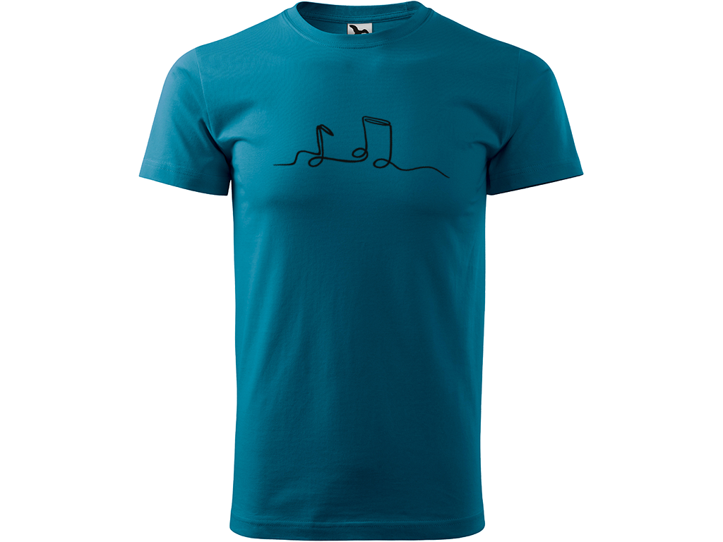 Ručně malované pánské bavlněné tričko - Jednotahové Noty Barva trička: PETROLEJOVÁ, Velikost trička: S, Barva motivu: ČERNÁ
