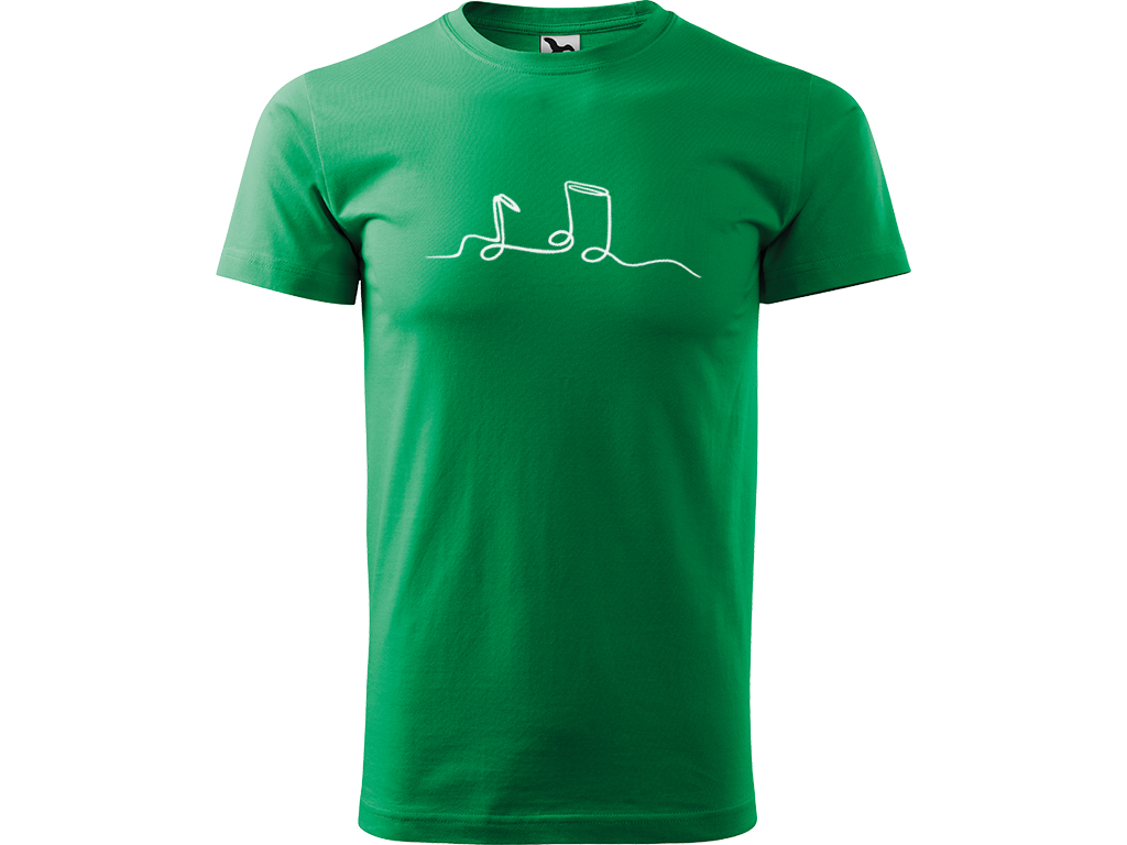 Ručně malované pánské bavlněné tričko - Jednotahové Noty Barva trička: STŘEDNĚ ZELENÁ, Velikost trička: M, Barva motivu: BÍLÁ