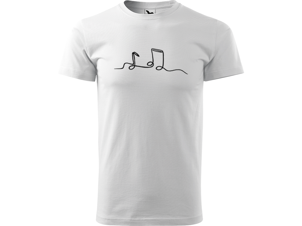 Ručně malované pánské bavlněné tričko - Jednotahové Noty Barva trička: BÍLÁ, Velikost trička: L, Barva motivu: ČERNÁ
