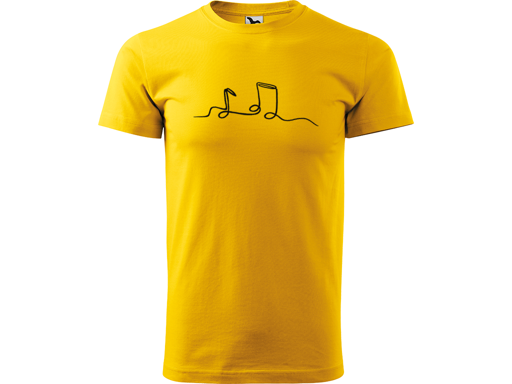 Ručně malované pánské bavlněné tričko - Jednotahové Noty Barva trička: ŽLUTÁ, Velikost trička: M, Barva motivu: ČERNÁ