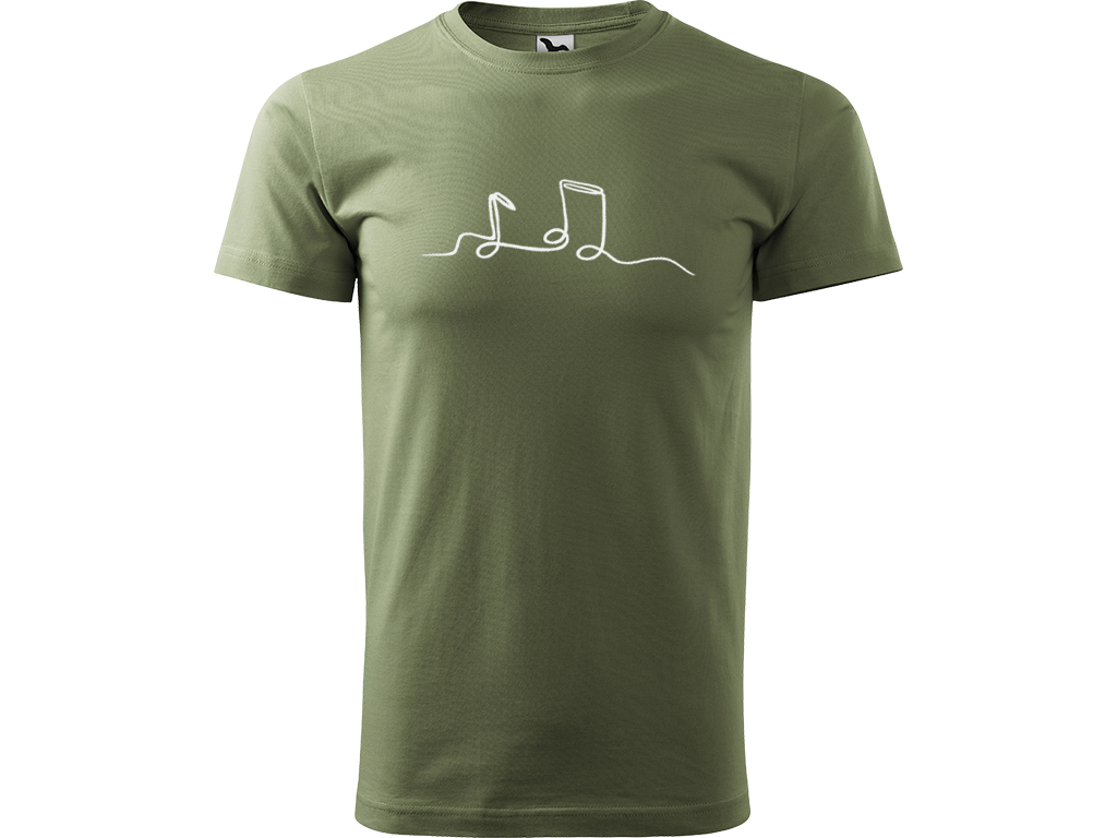 Ručně malované pánské bavlněné tričko - Jednotahové Noty Barva trička: ARMY, Velikost trička: L, Barva motivu: BÍLÁ