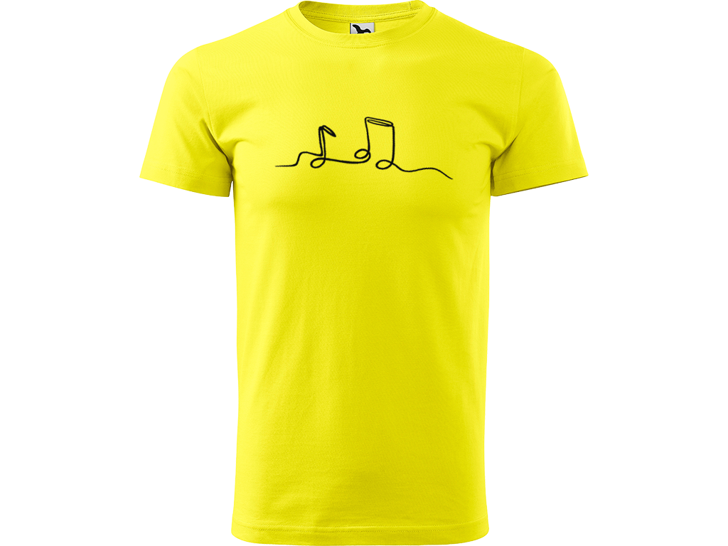 Ručně malované pánské bavlněné tričko - Jednotahové Noty Barva trička: CITRONOVÁ, Velikost trička: M, Barva motivu: ČERNÁ