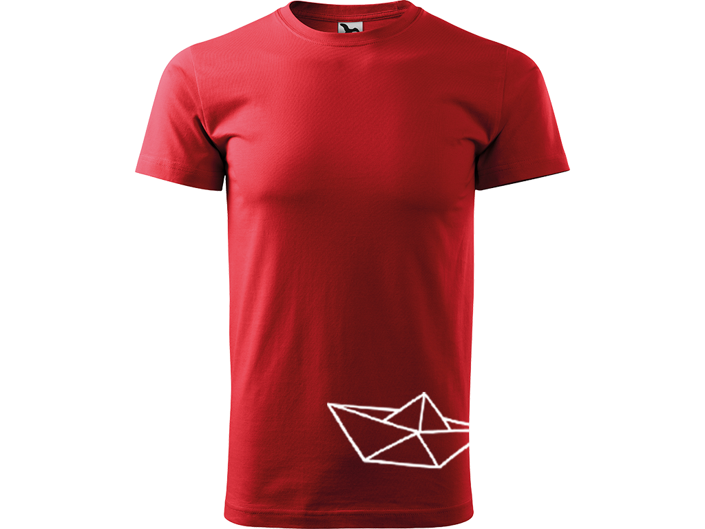 Ručně malované pánské bavlněné tričko - Papírová Loďka - 2 Barva trička: ČERVENÁ, Velikost trička: XL, Barva motivu: BÍLÁ