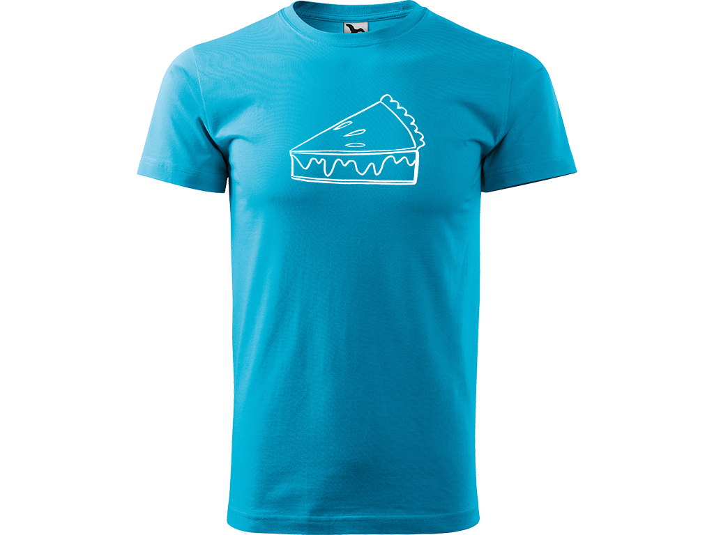 Ručně malované pánské bavlněné tričko - Pie Barva trička: TYRKYSOVÁ, Velikost trička: XXL, Barva motivu: BÍLÁ
