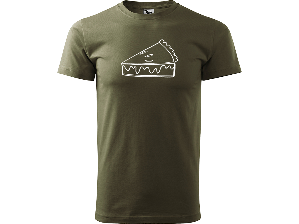 Ručně malované pánské bavlněné tričko - Pie Barva trička: ARMY, Velikost trička: M, Barva motivu: BÍLÁ