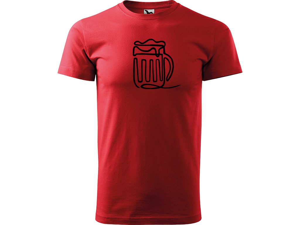 Ručně malované pánské bavlněné tričko - Jednotahové Pivo Barva trička: ČERVENÁ, Velikost trička: L, Barva motivu: ČERNÁ