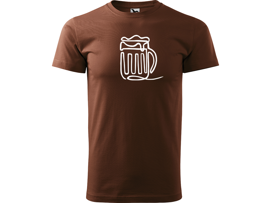 Ručně malované pánské bavlněné tričko - Jednotahové Pivo Barva trička: ČOKOLÁDOVÁ, Velikost trička: XXL, Barva motivu: BÍLÁ