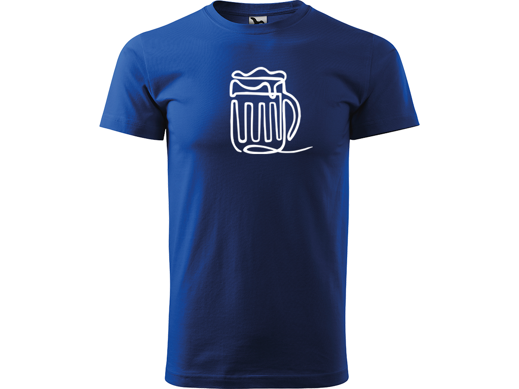Ručně malované pánské bavlněné tričko - Jednotahové Pivo Barva trička: MODRÁ, Velikost trička: XS, Barva motivu: BÍLÁ